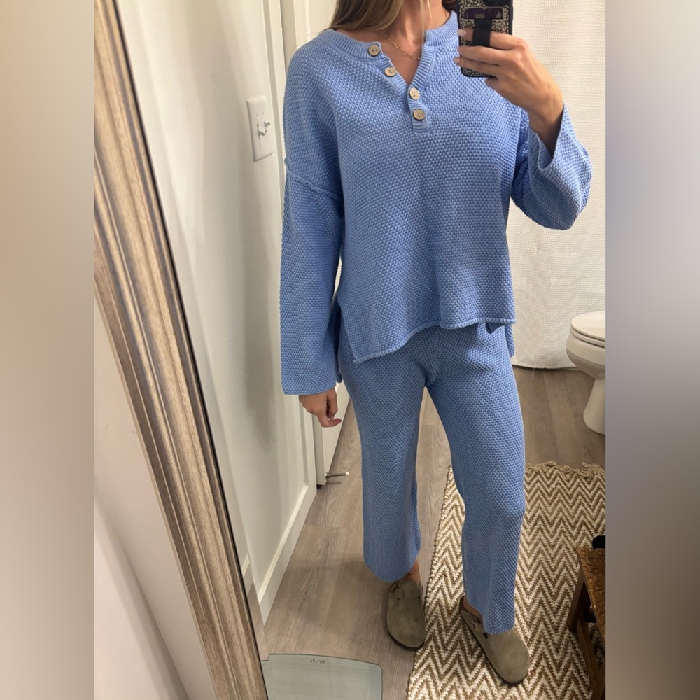 Free People Blue Button-Detail Sweater Set